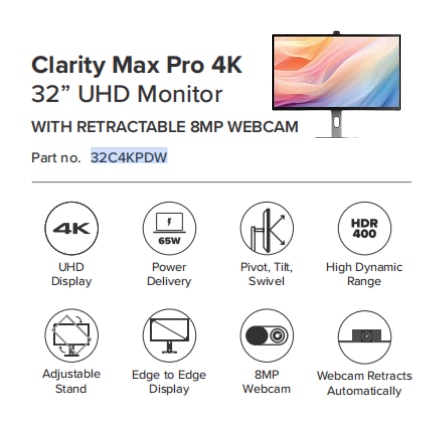 ALOGIC Clarity Max Pro 4K 32” UHD Monitor | USB-C Power Delivery and Webcam