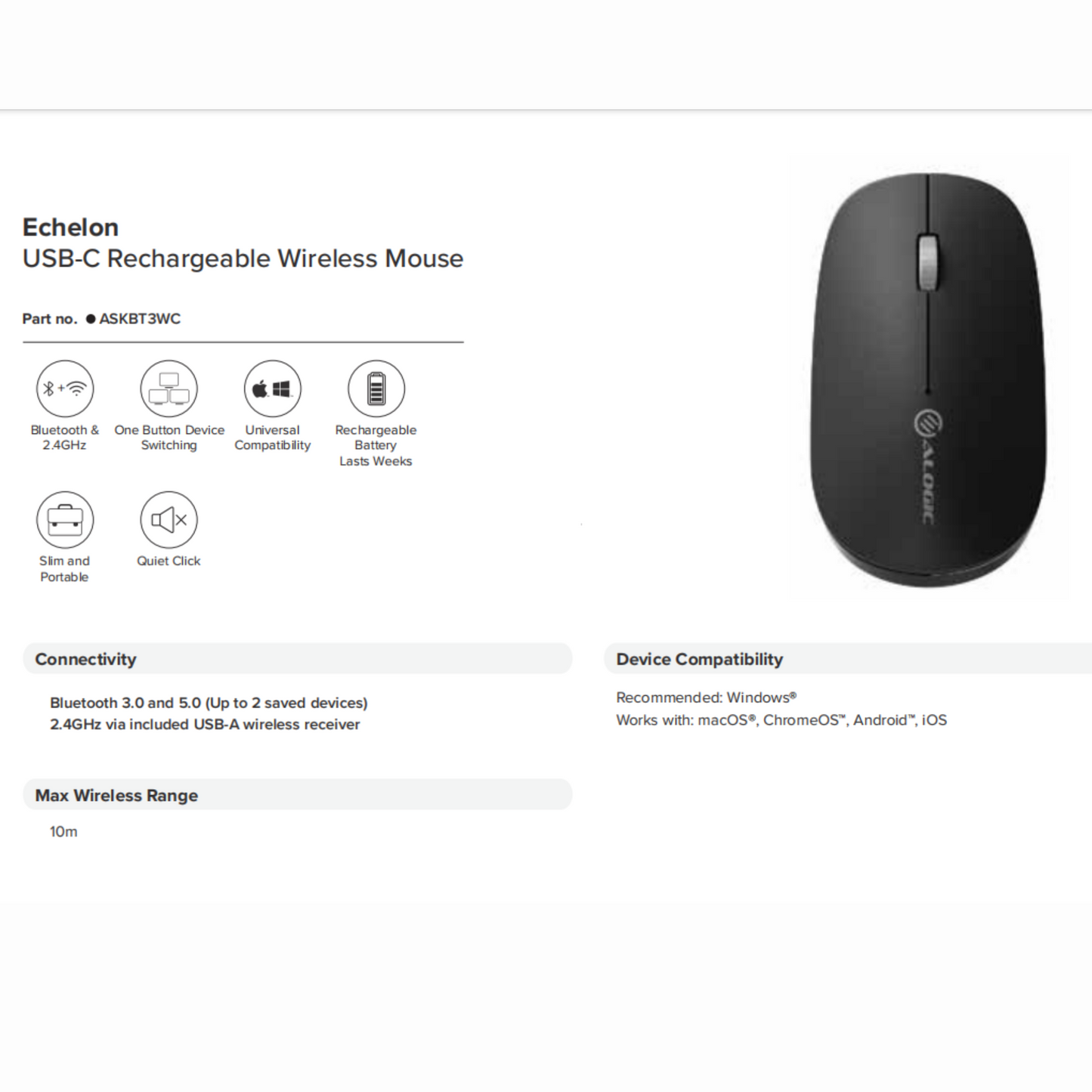 ALOGIC- Echelon USB-C Rechargeable Wireless Mouse and Keyboard for Windows