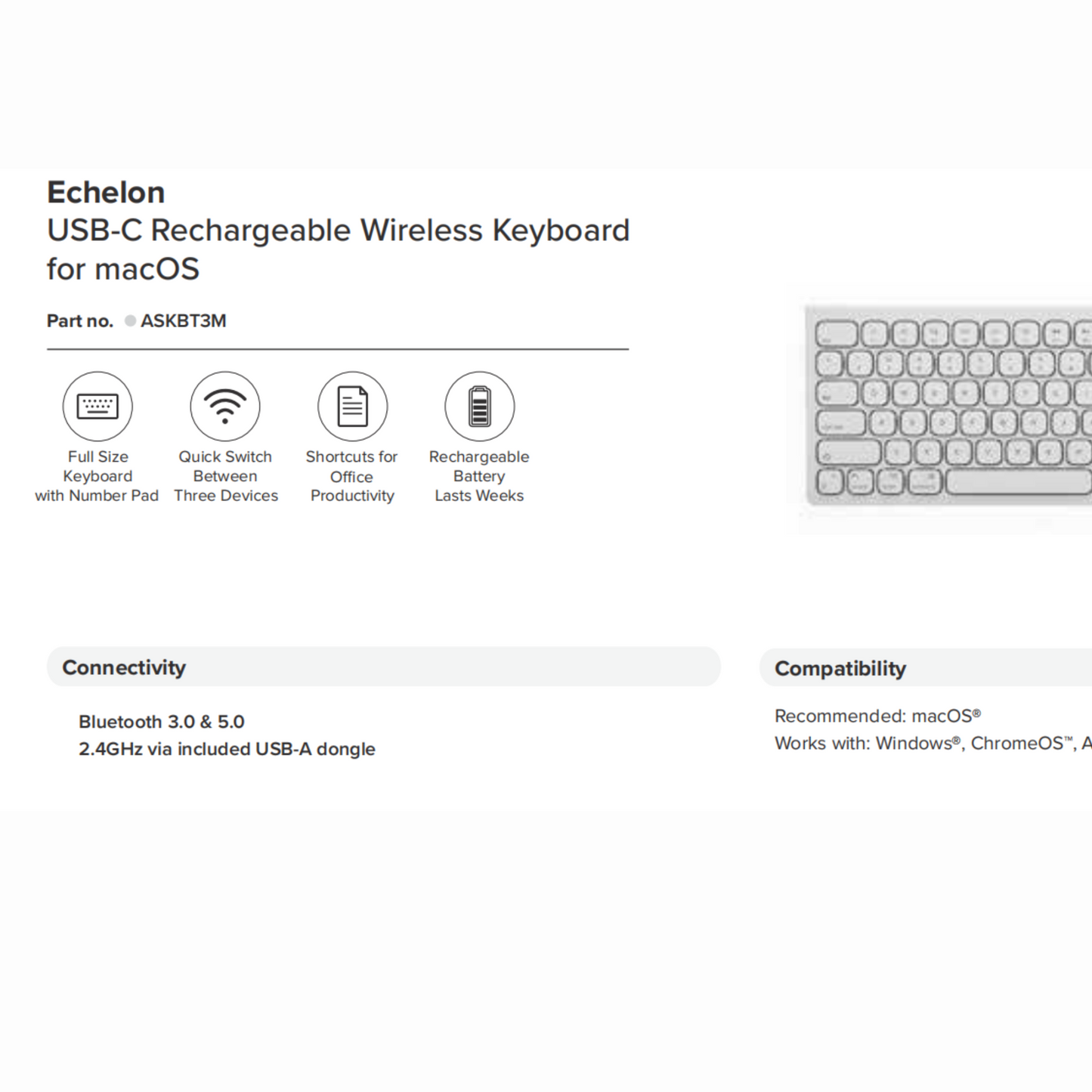 ALOGIC- Echelon USB-C Rechargeable Wireless Keyboard  for macOS