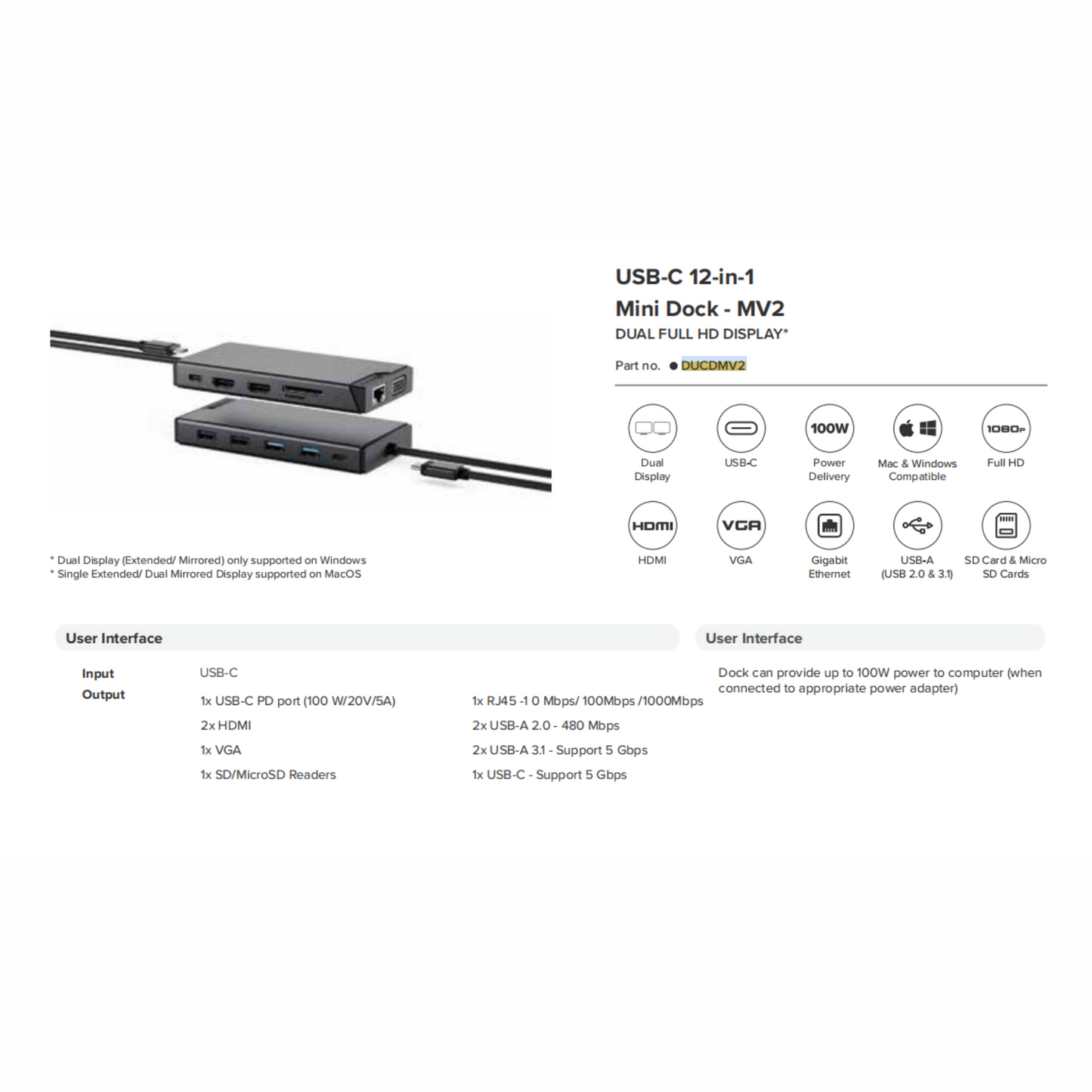 ALOGIC MV2 USB-C 12-in-1  Mini Dock | DUAL FULL HD DISPLAY